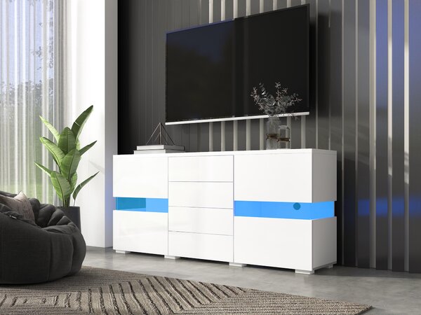 Bílý, lesklý komoda, LED osvětlení (16 barev), úložný prostor, moderní design
