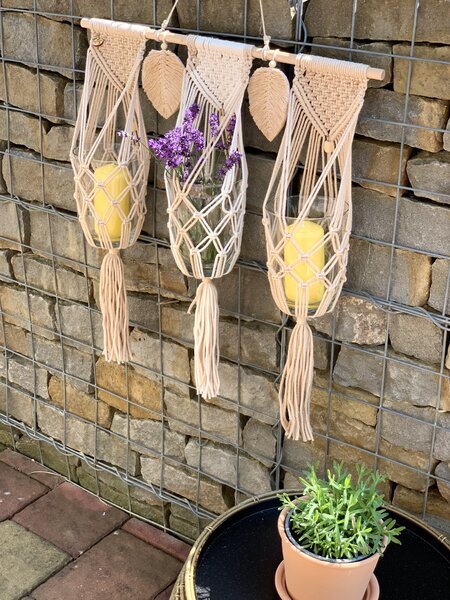 BRIMOON Trojitý závěs na květináč macramé