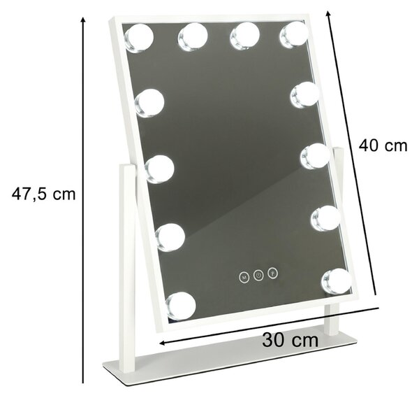 Kosmetické zrcátko na líčení podsvícené 12 LED Hollywood s 12 žárovkami USB 30 x 40 cm