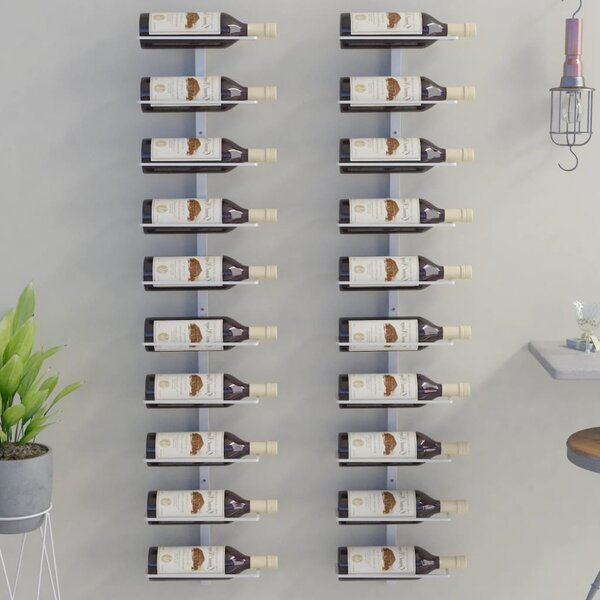 Nástěnné stojany na víno na 10 lahví 2 ks bílé kov