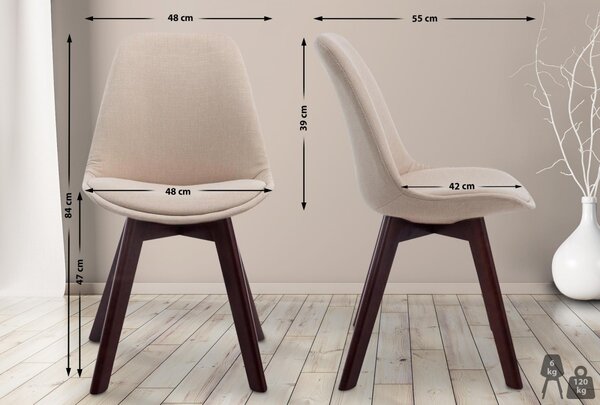 Židle Borne V2 látka (SET 4 ks), dřevené nohy ořech - Krémová