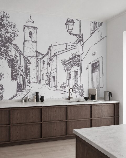 Fototapety Městská ulice, krásná architektura, budovy, Středomoří, kresba, béžová barva, Fototapety vintage, w03345v1 : uwalls.cz