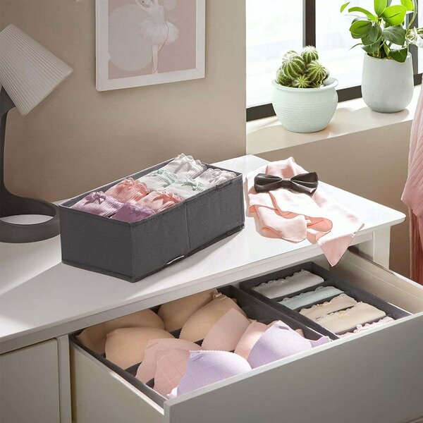 Sada 8 kusů organizérů do zásuvek Rootz – úložné boxy na spodní prádlo – látkové boxy – organizér do skříně – šedá – netkaná textilie – PE deska – lepenka – 32 cm x 32 cm x 10 cm
