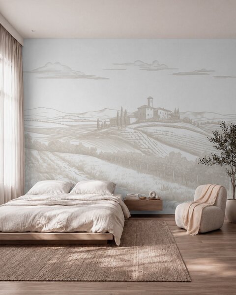 Fototapety Toskánsko krajina, Itálie, vinice, příroda, starý hrad, béžové barvy, Fototapety provance, w03349 : uwalls.cz
