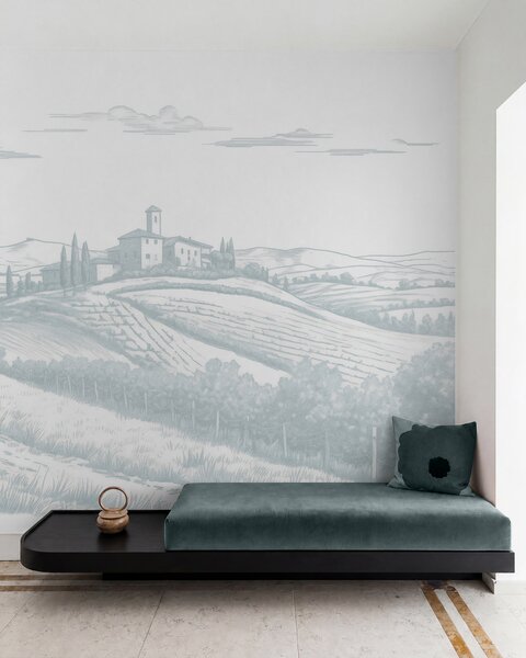 Fototapety Toskánsko krajina, Itálie, vinice, příroda, starý hrad, modré barvy, Fototapety provance, w03349v1 : uwalls.cz