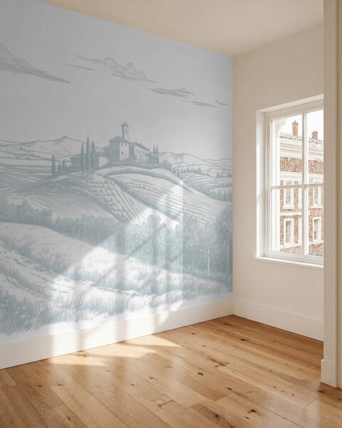 Fototapety Toskánsko krajina, Itálie, vinice, příroda, starý hrad, modré barvy, Fototapety provance, w03349v1 : uwalls.cz