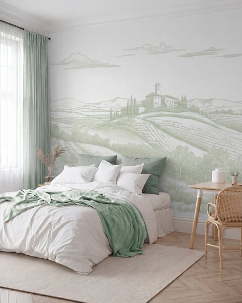 Fototapety Toskánsko krajina, Itálie, vinice, příroda, starý hrad, zelené barvy, Fototapety provance, w03349v2 : uwalls.cz