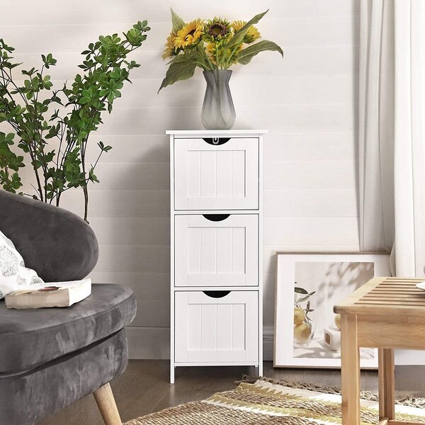 Úložná skříňka Rootz – koupelnová skříňka – komoda – 3 zásuvky – bílá – stojací skříňka – MDF – 32 x 30 x 81 cm