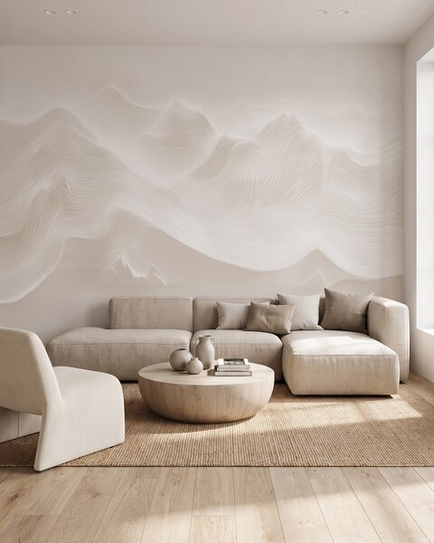 Fototapety Abstraktní zvlněné hory v béžové barevné škále v minimalistickém stylu, Fototapety abstraktní, w09713 : uwalls.cz