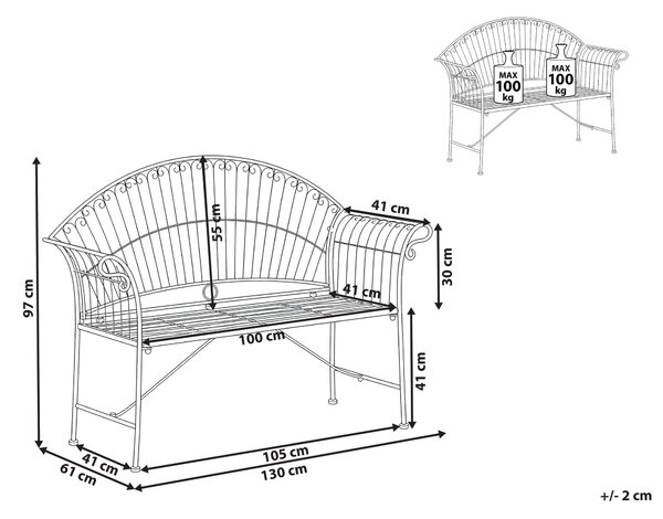 Zahradní lavice GUALEA 130 cm Kov Krémově bílá