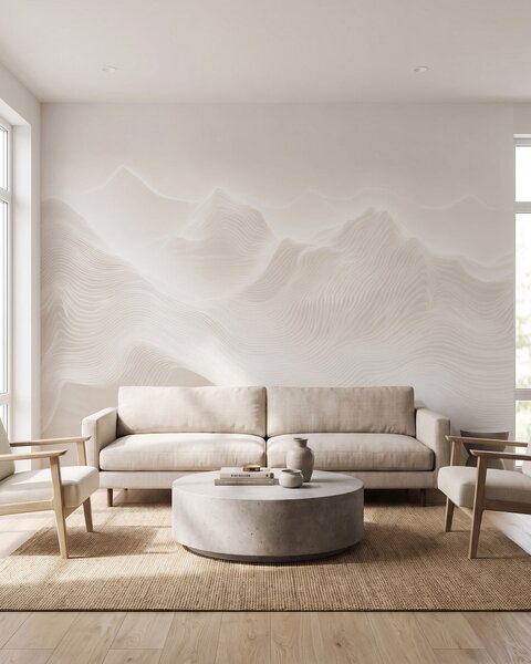 Fototapety Abstraktní zvlněné hory v béžové barevné škále v minimalistickém stylu, Fototapety abstraktní, w09713 : uwalls.cz