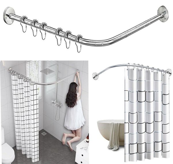 Omgoods - Rohová tyč na závěs do sprchy, bez nutnosti vrtání, rozměry 90-130 cm