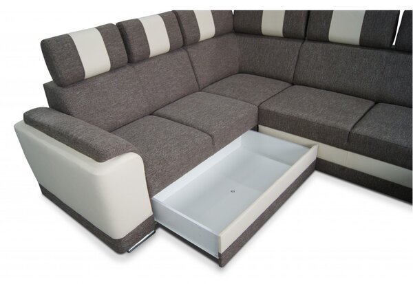 Rozkládací rohová sedačka MODULA U 340x265cm – rozklad a úložný prostor pravý roh šedá - Solid 99