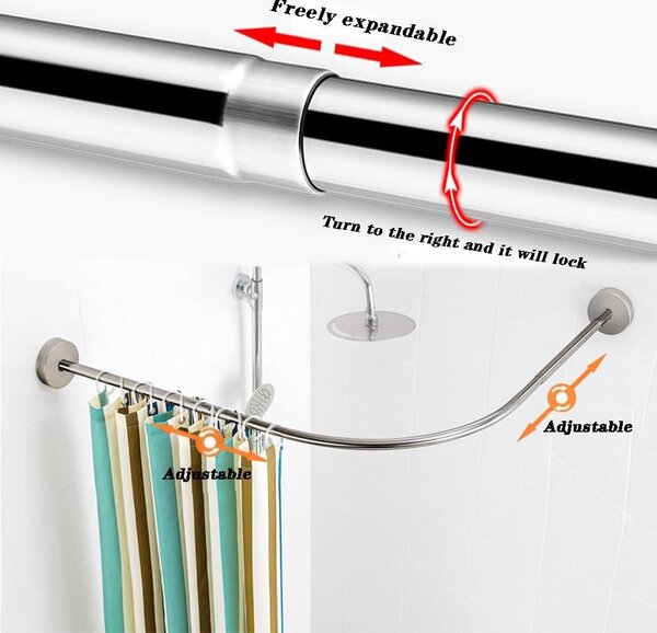 Omgoods - Rohová tyč na závěs do sprchy, bez nutnosti vrtání, rozměry 90-130 cm