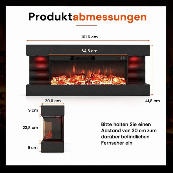 COSTWAY Elektrický krb, 32 palců, třístranný, dekorativní krb s topným výkonem 750W/1500W, nástěnný krb s LED osvětlením, 3D efekt plamenů, 12 barev plamenů a časovač