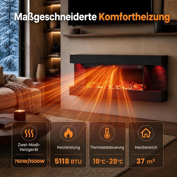 COSTWAY Elektrický krb, 32 palců, třístranný, dekorativní krb s topným výkonem 750W/1500W, nástěnný krb s LED osvětlením, 3D efekt plamenů, 12 barev plamenů a časovač