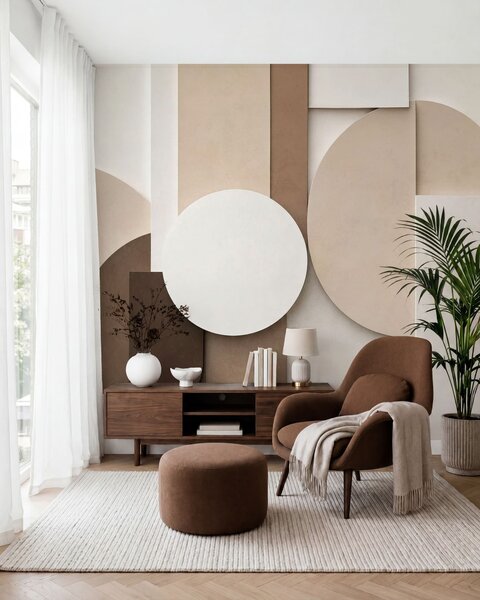 Fototapety Texturované béžové geometrické tvary ve vrstvené 3D kompozici, minimalistická moderní nástěnná, Fototapety geometrie, w05598 : uwalls.cz