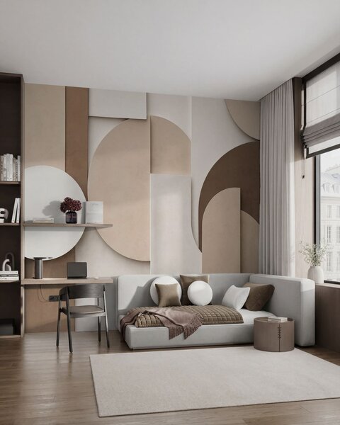 Fototapety Texturované béžové geometrické tvary ve vrstvené 3D kompozici, minimalistická moderní nástěnná, Fototapety geometrie, w05598 : uwalls.cz