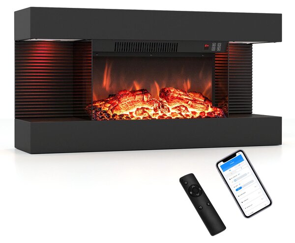 COSTWAY Elektrický krb, 32 palců, třístranný, dekorativní krb s topným výkonem 750W/1500W, nástěnný krb s LED osvětlením, 3D efekt plamenů, 12 barev plamenů a časovač