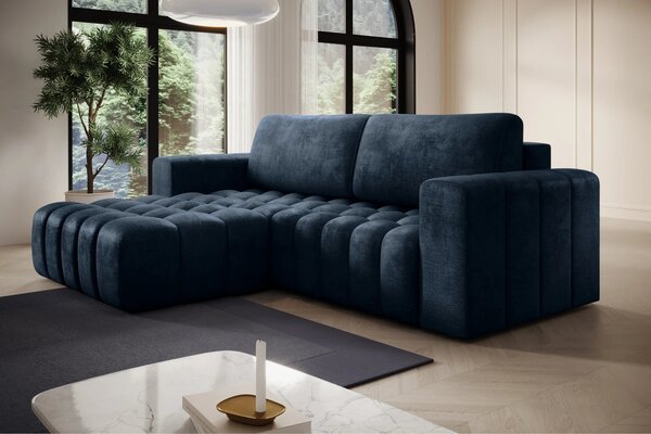 Designová rozkládací sedací souprava ZURI - tmavě modrá, levý roh