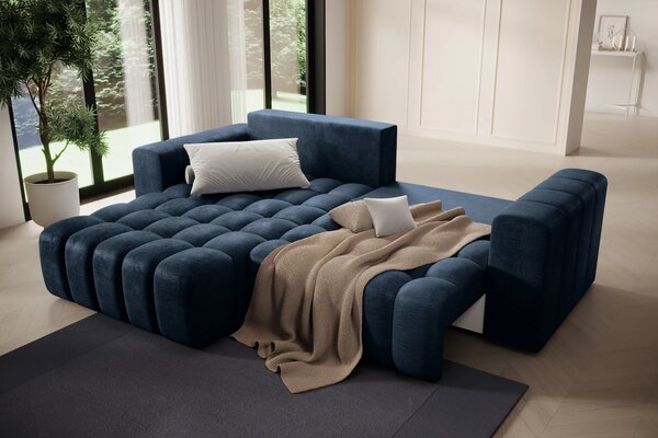 Designová rozkládací sedací souprava ZURI - tmavě modrá, levý roh