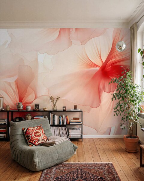 Fototapety Jemné, bledě růžové květy s vzdušnými, průsvitnými okvětními lístky ve stylu akvarelu, elegantní, Tapety Unikátní, w05360 : uwalls.cz