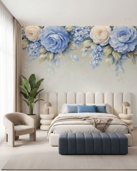 Fototapety Jemné růže a květinové kytice v botanické kompozici inspirované porcelánem, s jemně vrstvenými, Fototapety květiny, w05495 : uwalls.cz