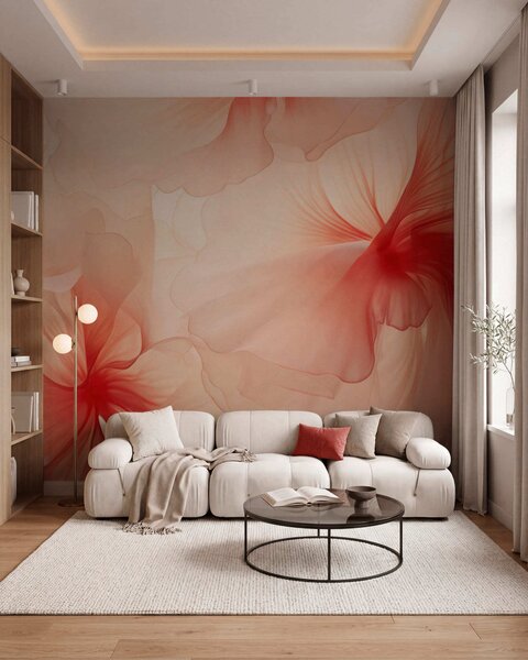 Fototapety Jemné, bledě růžové květy s vzdušnými, průsvitnými okvětními lístky ve stylu akvarelu, elegantní, Tapety Unikátní, w05360 : uwalls.cz