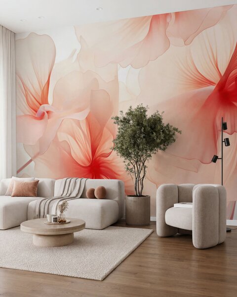 Fototapety Jemné, bledě růžové květy s vzdušnými, průsvitnými okvětními lístky ve stylu akvarelu, elegantní, Tapety Unikátní, w05360 : uwalls.cz