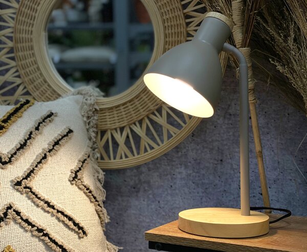 Stolní lampa TINA hnědošedá/dřevo