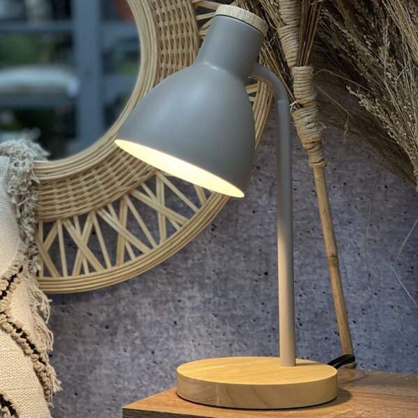 Stolní lampa TINA hnědošedá/dřevo