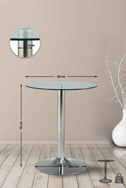 Stůl skleněný kulatý 1025033 - v70 x Ø60 cm - Transparentní / sklo