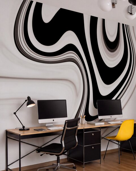 Fototapety Abstraktní tapeta s vlnícími se černobílými vlnami v moderním minimalistickém stylu, Fototapety abstraktní, w09877 : uwalls.cz
