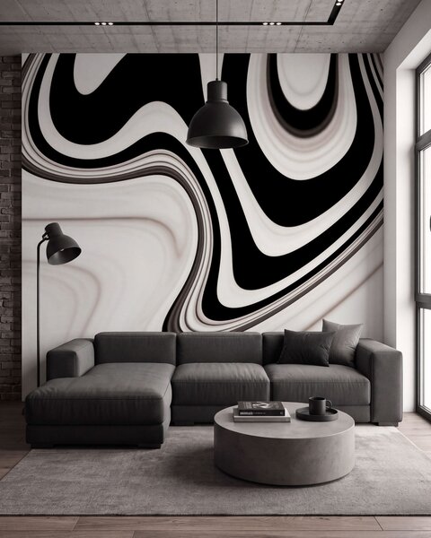 Fototapety Abstraktní tapeta s vlnícími se černobílými vlnami v moderním minimalistickém stylu, Fototapety abstraktní, w09877 : uwalls.cz