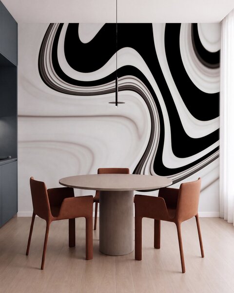 Fototapety Abstraktní tapeta s vlnícími se černobílými vlnami v moderním minimalistickém stylu, Fototapety abstraktní, w09877 : uwalls.cz