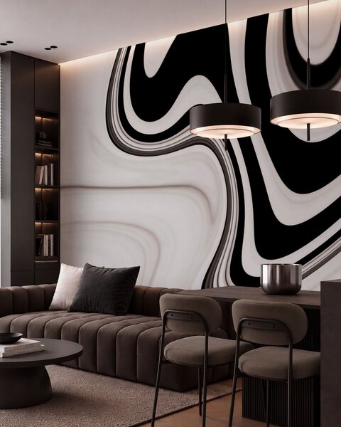 Fototapety Abstraktní tapeta s vlnícími se černobílými vlnami v moderním minimalistickém stylu, Fototapety abstraktní, w09877 : uwalls.cz