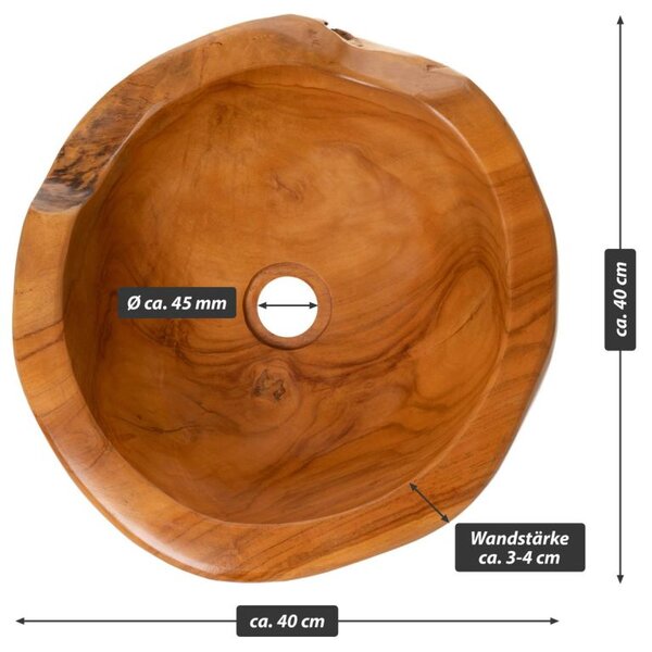 Dřevěné umyvadlo DIVERO, masivní teak, Ø 39-40 cm
