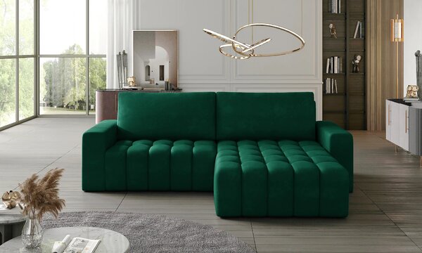 Designová rozkládací sedací souprava ZURI - zelená, pravý roh