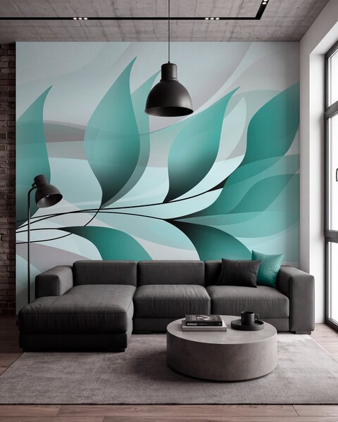 Fototapety elegantní větev s tyrkysovými listy , Fototapety příroda, Fototapety listy, w05660v1 : uwalls.cz