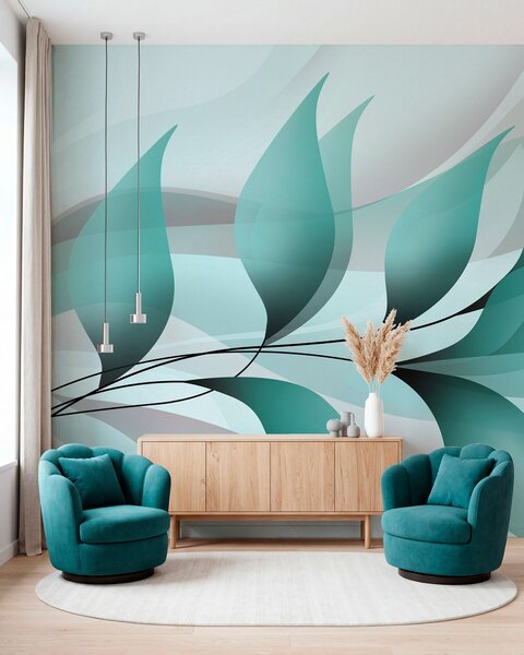Fototapety elegantní větev s tyrkysovými listy , Fototapety příroda, Fototapety listy, w05660v1 : uwalls.cz