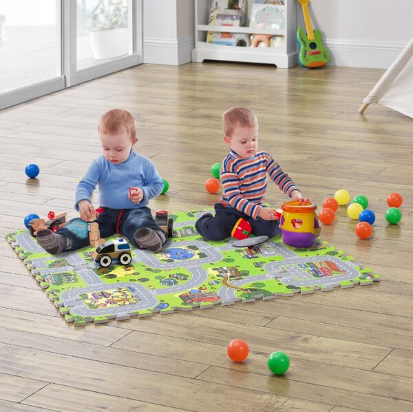 Dětská puzzle podložka s motivem města, 9 dílů, EVA pěna