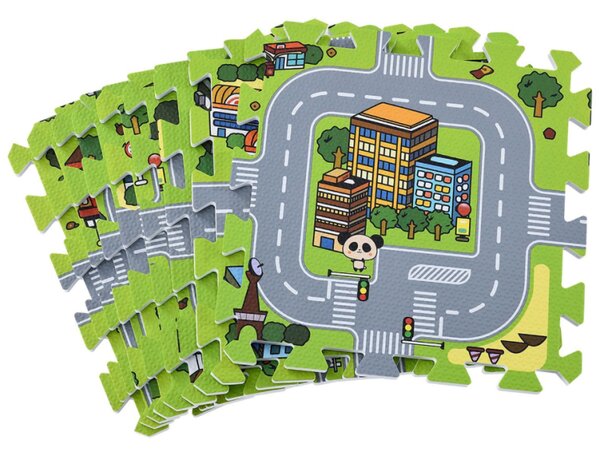 Dětská puzzle podložka s motivem města, 9 dílů, EVA pěna