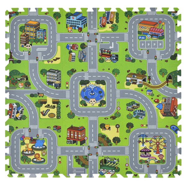 Dětská puzzle podložka s motivem města, 9 dílů, EVA pěna