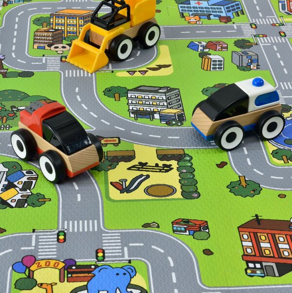 Dětská puzzle podložka s motivem města, 9 dílů, EVA pěna
