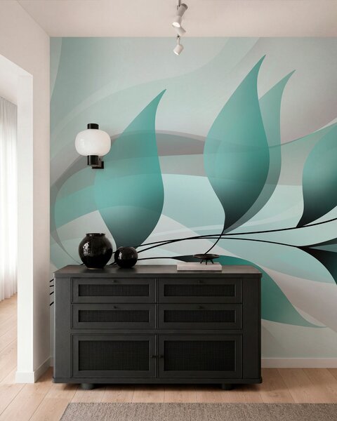 Fototapety elegantní větev s tyrkysovými listy , Fototapety příroda, Fototapety listy, w05660v1 : uwalls.cz