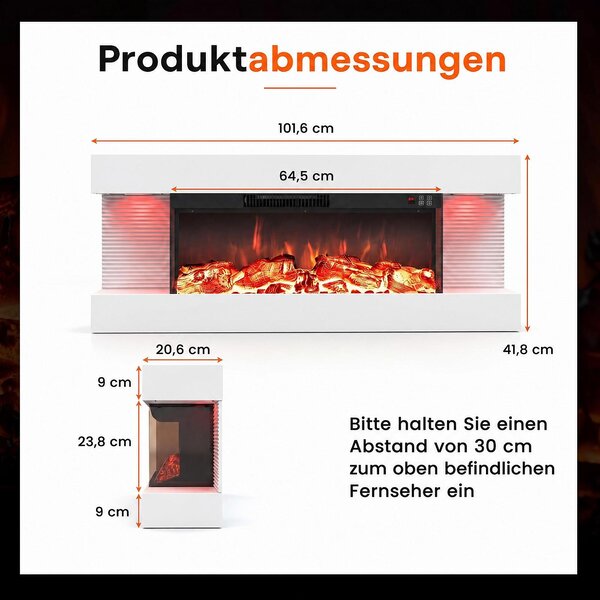 COSTWAY Elektrický krb, 32 palců, třístranný, dekorativní krb s topným výkonem 750W/1500W, nástěnný krb s LED osvětlením, 3D efekt plamenů, 12 barev plamenů a časovač