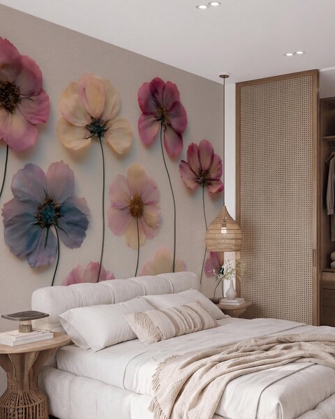 Fototapety Herbářová kompozice s efektem lisovaných květin a 3D texturou, Fototapety květiny, w09911 : uwalls.cz