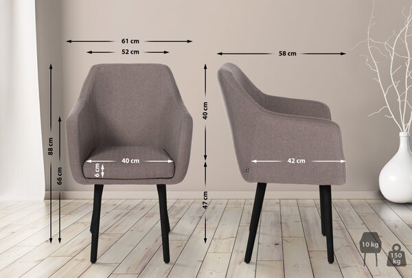 Jídelní židle Utrecht - látka, nohy černé - Šedo-hnědá (Taupe)