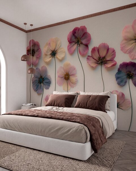 Fototapety Herbářová kompozice s efektem lisovaných květin a 3D texturou, Fototapety květiny, w09911 : uwalls.cz