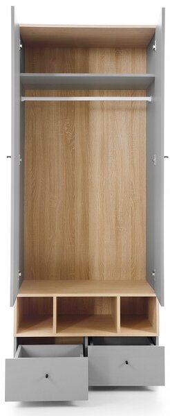 Šatní skříň ORO OR1 | 80 cm | s šatní tyčí, policí a zásuvkami | šedá/dub piškotový